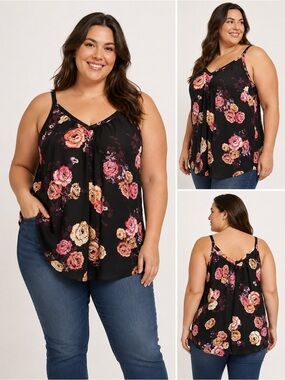 Torrid Womens Size 4 Floral Sleeveless Camisole Black Flowy Tank Top Plus Size
